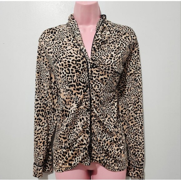 Simply Vera - Pajama Top Cheetah Animal Print Button Up  - Size M - Tan - Picture 1 of 11